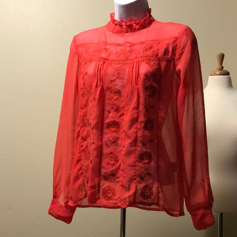 WALTER BAKER salmon embroidered sheer blouse top
